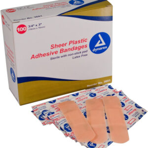 Dynarex 3601 – Sheer Plastic Adhesive Bandages, Sterile, 3/4″ x 3″